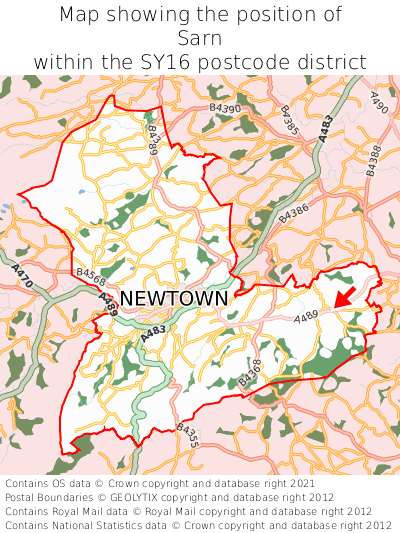 Map showing location of Sarn within SY16