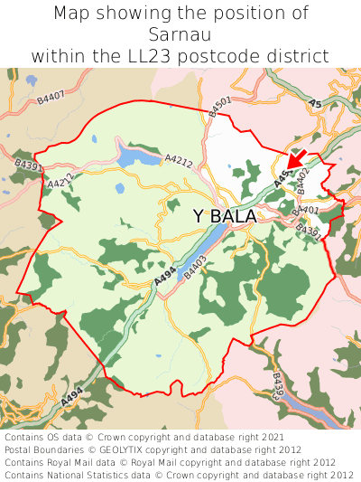 Map showing location of Sarnau within LL23