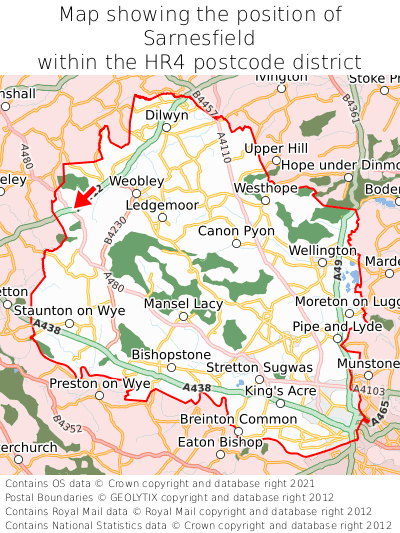 Map showing location of Sarnesfield within HR4