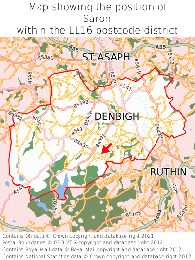Map showing location of Saron within LL16