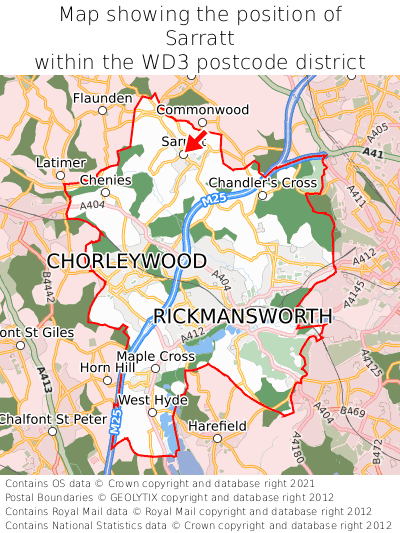 Map showing location of Sarratt within WD3