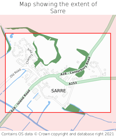 Map showing extent of Sarre as bounding box