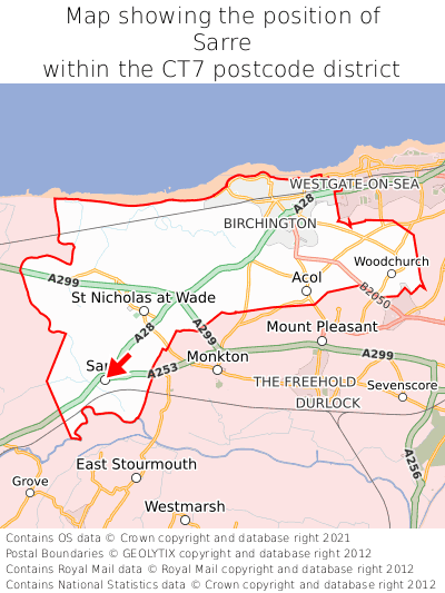 Map showing location of Sarre within CT7