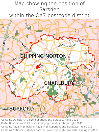 Map showing location of Sarsden within OX7