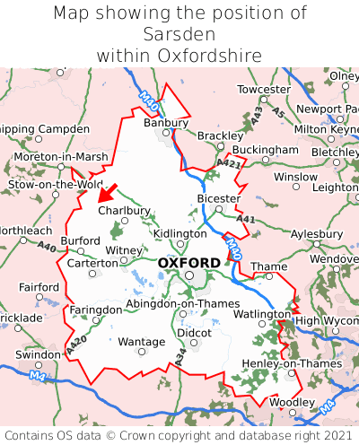 Map showing location of Sarsden within Oxfordshire