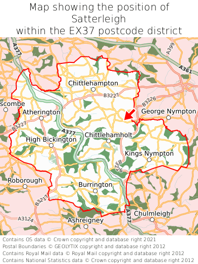 Map showing location of Satterleigh within EX37
