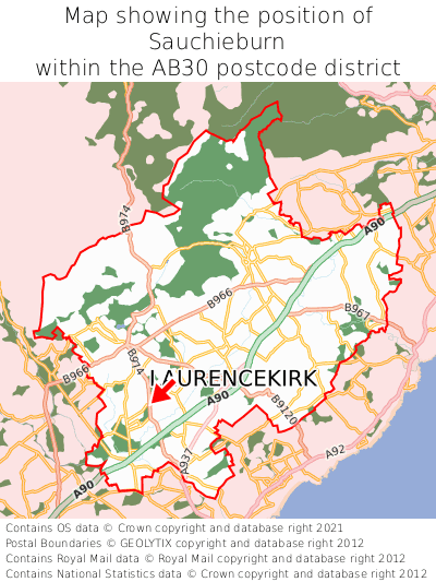 Map showing location of Sauchieburn within AB30