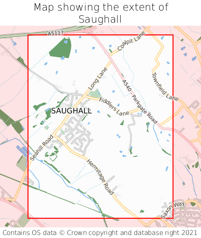 Map showing extent of Saughall as bounding box