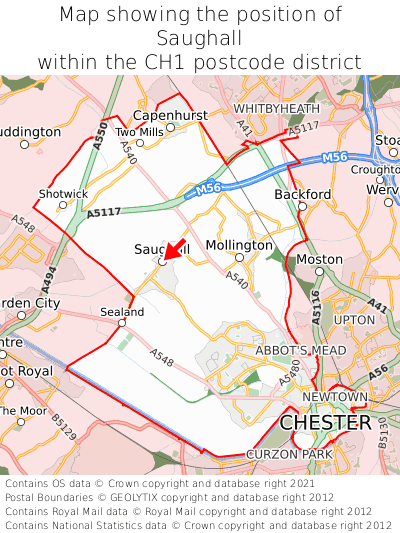 Map showing location of Saughall within CH1