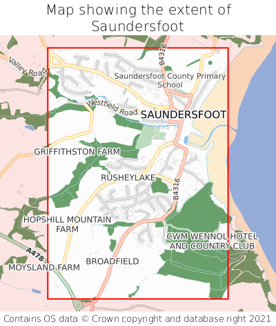 Map showing extent of Saundersfoot as bounding box