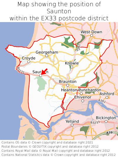 Map showing location of Saunton within EX33