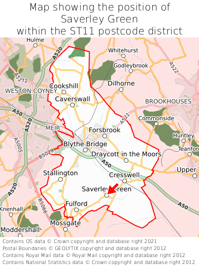 Map showing location of Saverley Green within ST11