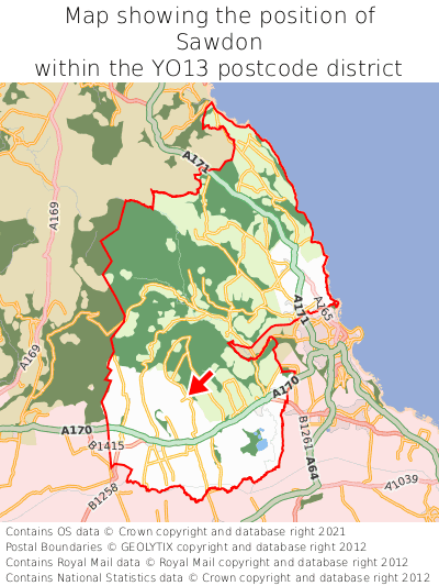 Map showing location of Sawdon within YO13