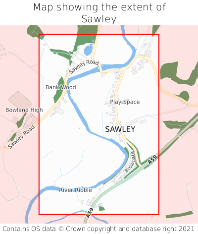 Map showing extent of Sawley as bounding box