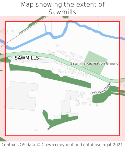Map showing extent of Sawmills as bounding box