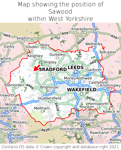 Map showing location of Sawood within West Yorkshire