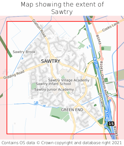 Map showing extent of Sawtry as bounding box