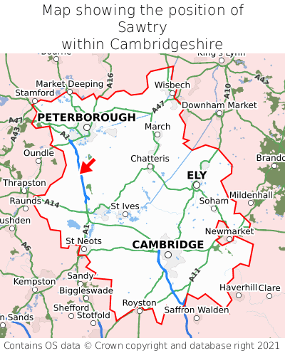 Map showing location of Sawtry within Cambridgeshire