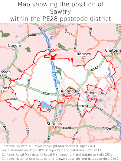 Map showing location of Sawtry within PE28