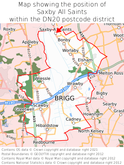 Map showing location of Saxby All Saints within DN20