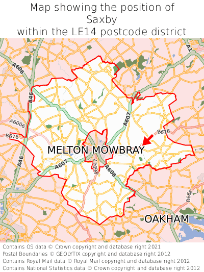 Map showing location of Saxby within LE14