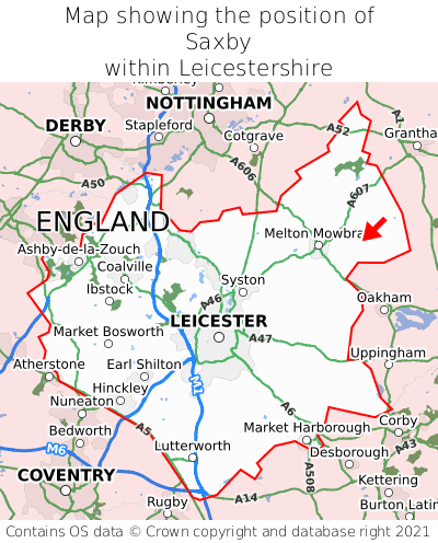 Map showing location of Saxby within Leicestershire