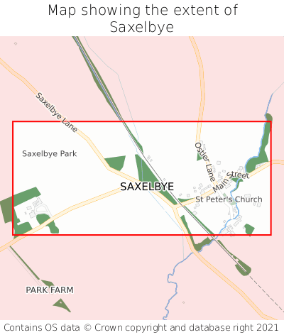 Map showing extent of Saxelbye as bounding box