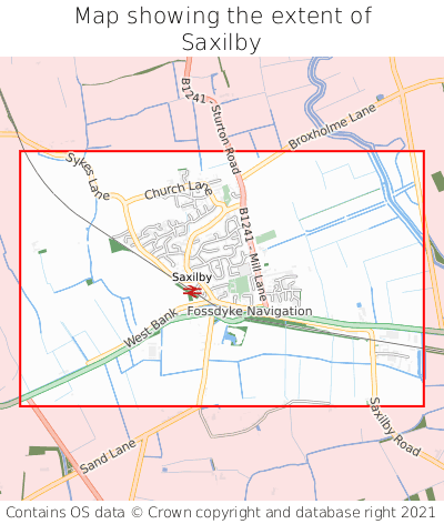 Map showing extent of Saxilby as bounding box
