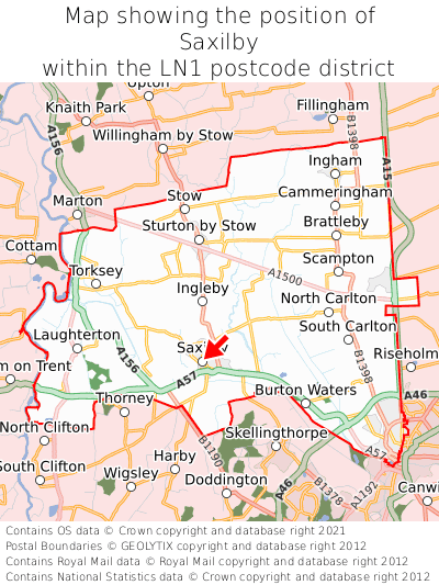 Map showing location of Saxilby within LN1