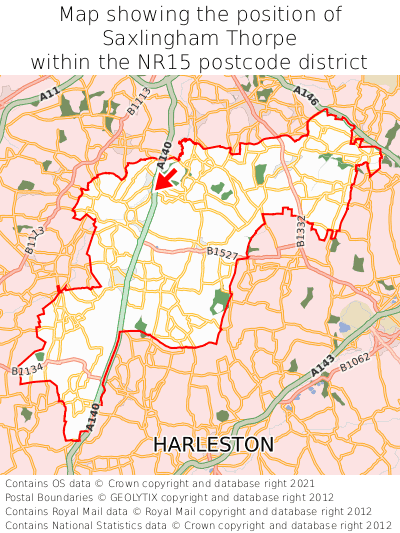 Map showing location of Saxlingham Thorpe within NR15