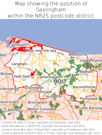 Map showing location of Saxlingham within NR25