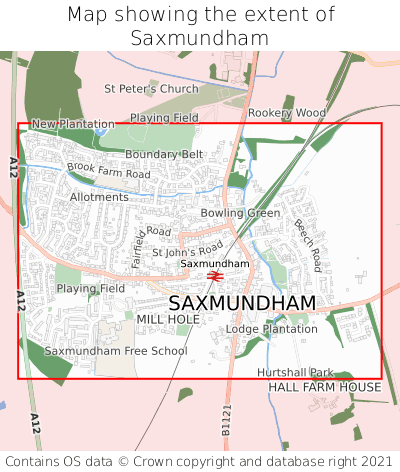 Map showing extent of Saxmundham as bounding box