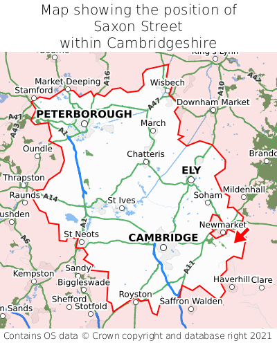 Map showing location of Saxon Street within Cambridgeshire