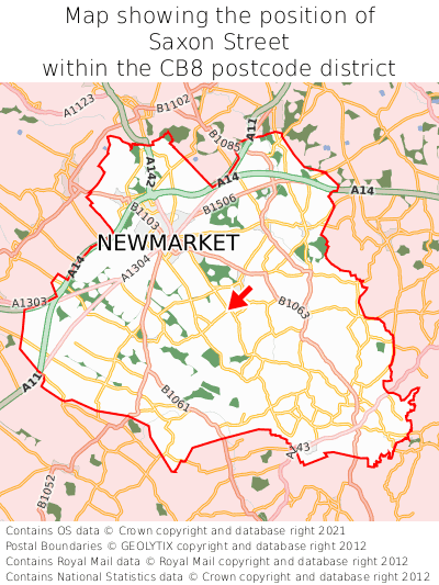 Map showing location of Saxon Street within CB8