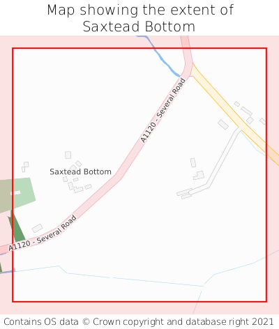 Map showing extent of Saxtead Bottom as bounding box