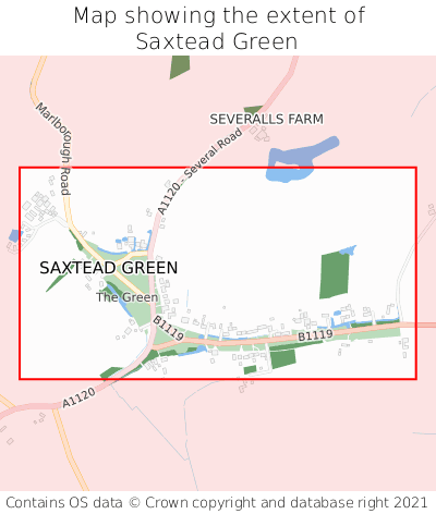 Map showing extent of Saxtead Green as bounding box