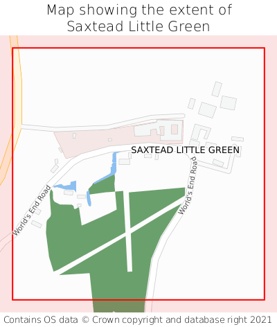 Map showing extent of Saxtead Little Green as bounding box