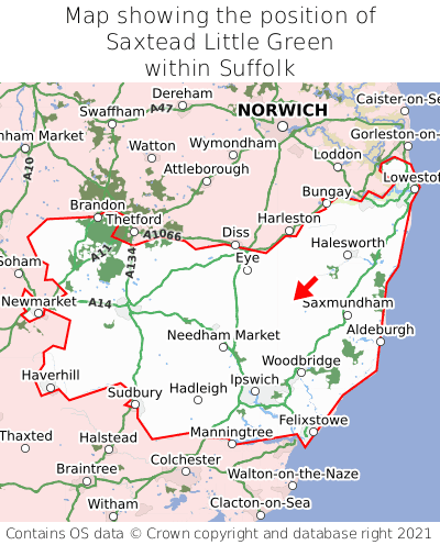 Map showing location of Saxtead Little Green within Suffolk