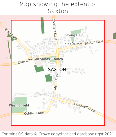 Map showing extent of Saxton as bounding box