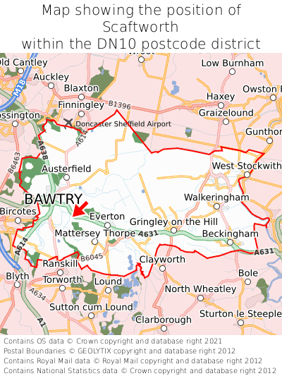 Map showing location of Scaftworth within DN10