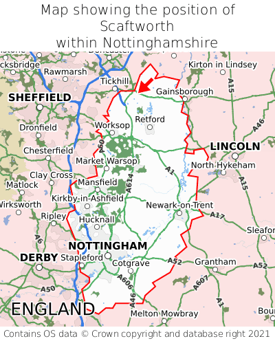 Map showing location of Scaftworth within Nottinghamshire