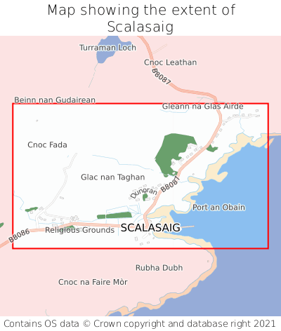 Map showing extent of Scalasaig as bounding box