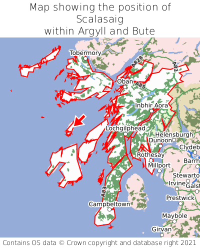 Map showing location of Scalasaig within Argyll and Bute