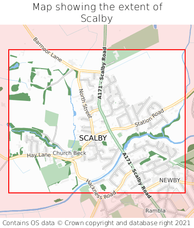 Map showing extent of Scalby as bounding box