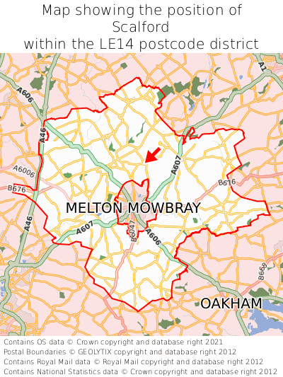 Map showing location of Scalford within LE14