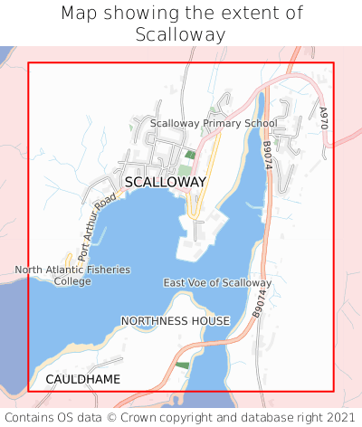 Map showing extent of Scalloway as bounding box