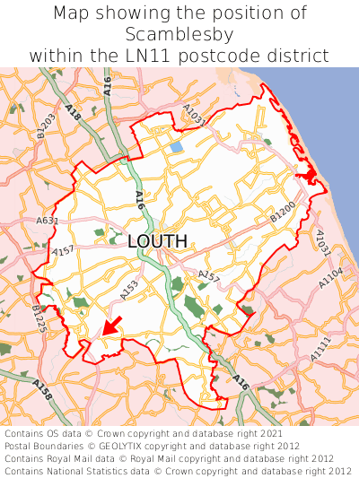 Map showing location of Scamblesby within LN11