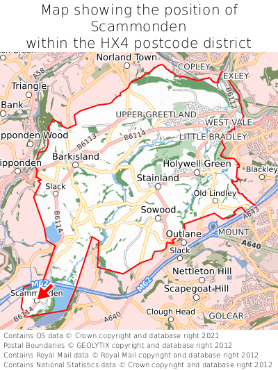 Map showing location of Scammonden within HX4