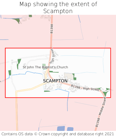 Map showing extent of Scampton as bounding box