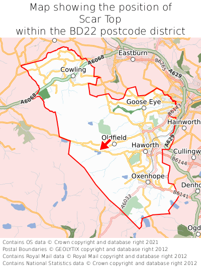 Map showing location of Scar Top within BD22
